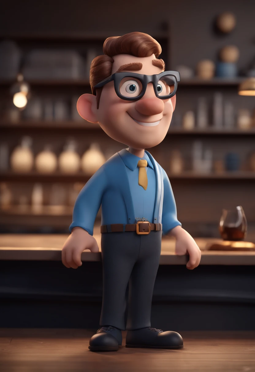 Cartoon character of a man with black glasses and a blue shirt, animation character, Caractere estilizado, animation style rendering, 3D estilizado, Arnold Maya render, 3 d render stylized, toon render keyshot, Personagem 3D, Personagem 3D, 3d rendering stylized, 3 d character render, personagem de desenho animado, Personagem de close up, Pose de personagem, (Estilo Pixar) (master part:1.2) (Bokeh) (best quality) (pele detalhada) (textura detalhada) (8k) (argila) (Cinematic lighting) (foco nítido