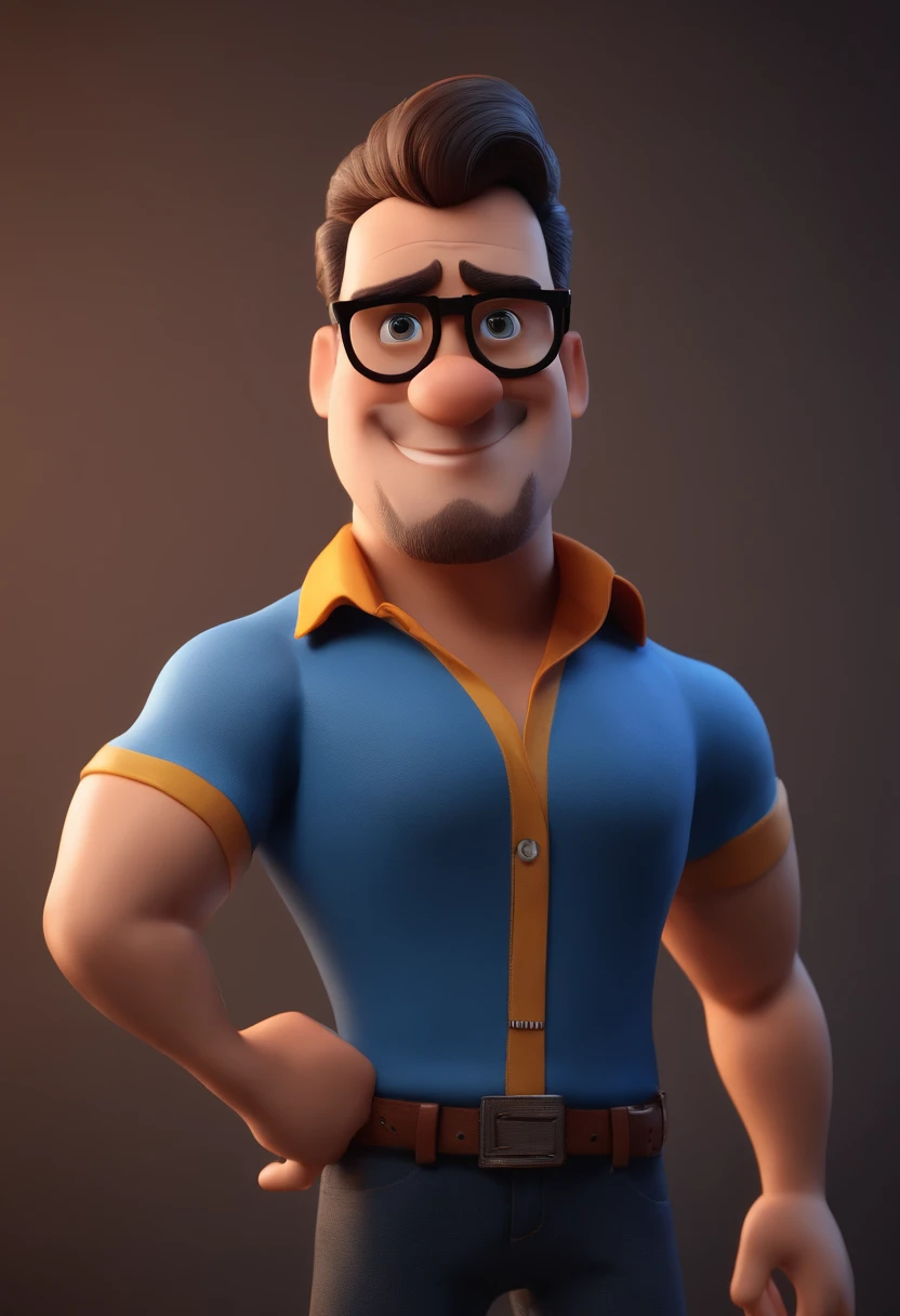 Cartoon character of a man with black glasses and a blue shirt, animation character, Caractere estilizado, animation style rendering, 3D estilizado, Arnold Maya render, 3 d render stylized, toon render keyshot, Personagem 3D, Personagem 3D, 3d rendering stylized, 3 d character render, personagem de desenho animado, Personagem de close up, Pose de personagem, (Estilo Pixar) (master part:1.2) (Bokeh) (best quality) (pele detalhada) (textura detalhada) (8k) (argila) (Cinematic lighting) (foco nítido