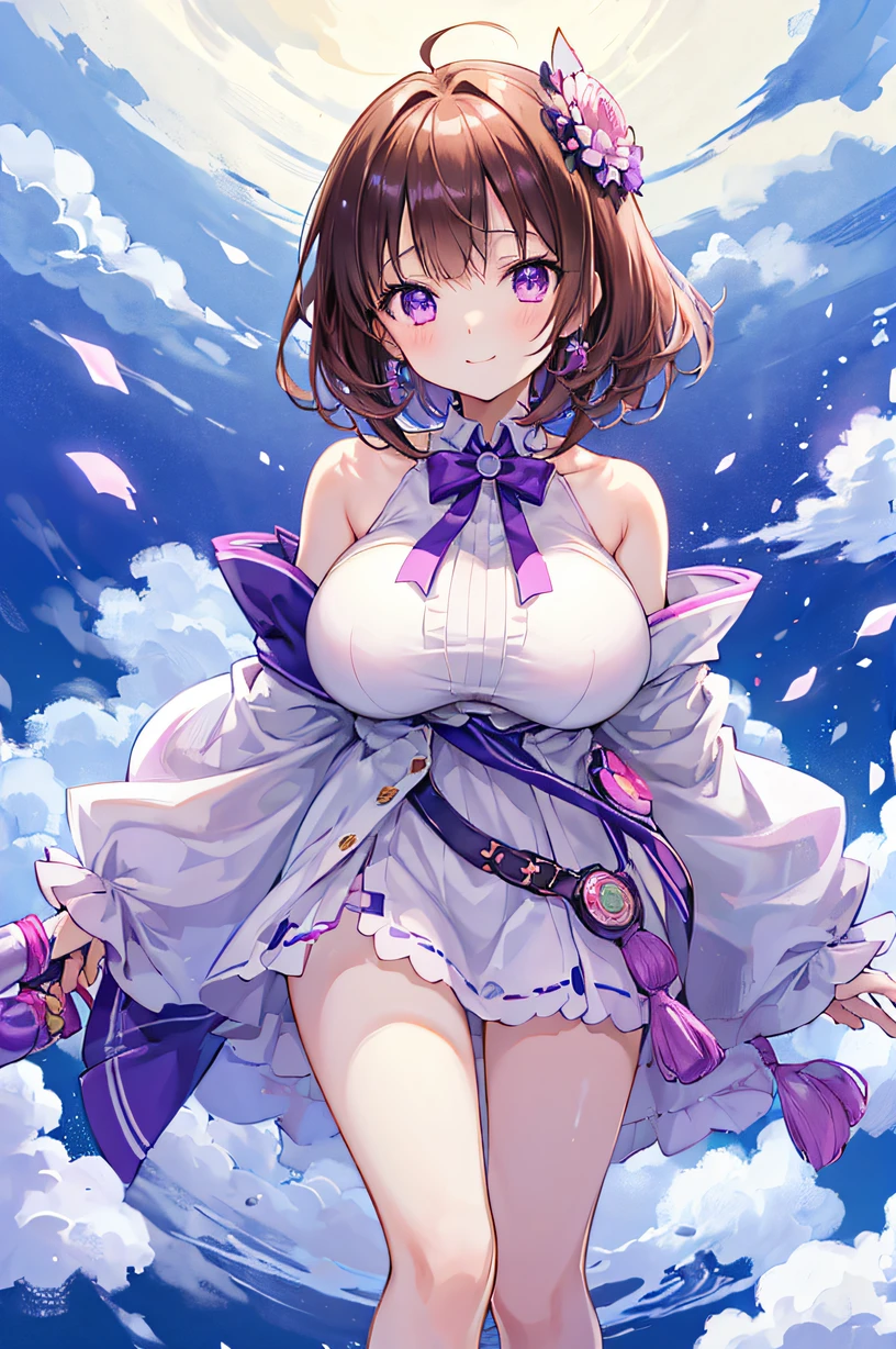 shortcut、purple eyes、brown hair、maid、lure、beautiful female body、naughty breasts