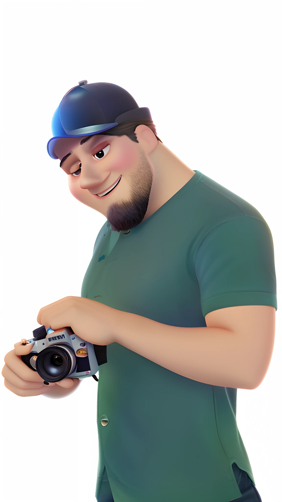 pixarstyle create an image of a pixar-style photographer with "SALMO LUZ" written in the background