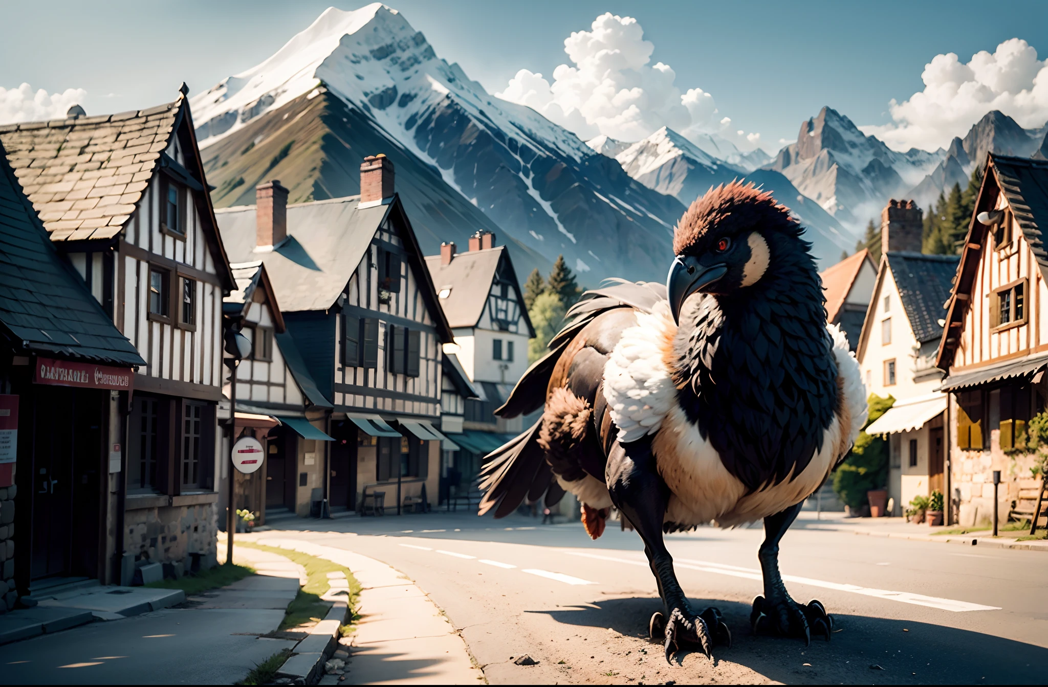 A mountain sized turkey terrorizing a medieval town
