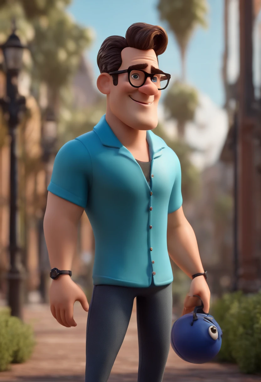 Cartoon character of a man with black glasses and a blue shirt, animation character, Caractere estilizado, animation style rendering, 3D estilizado, Arnold Maya render, 3 d render stylized, toon render keyshot, Personagem 3D, Personagem 3D, 3d rendering stylized, 3 d character render, personagem de desenho animado, Personagem de close up, Pose de personagem, (Estilo Pixar) (master part:1.2) (Bokeh) (best quality) (pele detalhada) (textura detalhada) (8k) (argila) (Cinematic lighting) (foco nítido