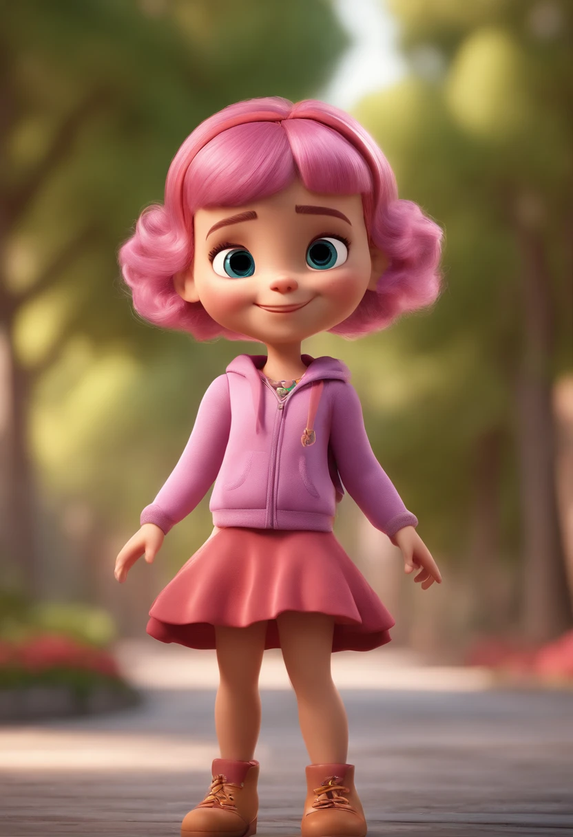 Cartoon character of a 5 year old girl dressed pink hair logos andulated animation character, Caractere estilizado, animation style rendering, 3D estilizado, Arnold Maya render, 3 d render stylized, toon render keyshot, Personagem 3D, Personagem 3D, 3d rendering stylized, 3 d character render, personagem de desenho animado, Personagem de close up, Pose de personagem, (Estilo Pixar) (master part:1.2) (Bokeh) (best quality) (pele detalhada) (textura detalhada) (8k) (argila) (Cinematic lighting) (foco nítido