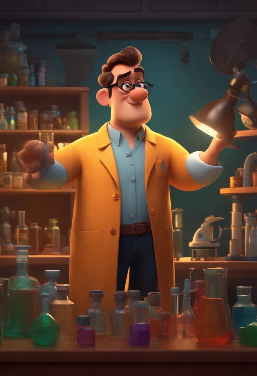 Create a pixar-style character inside a lab lab coat.