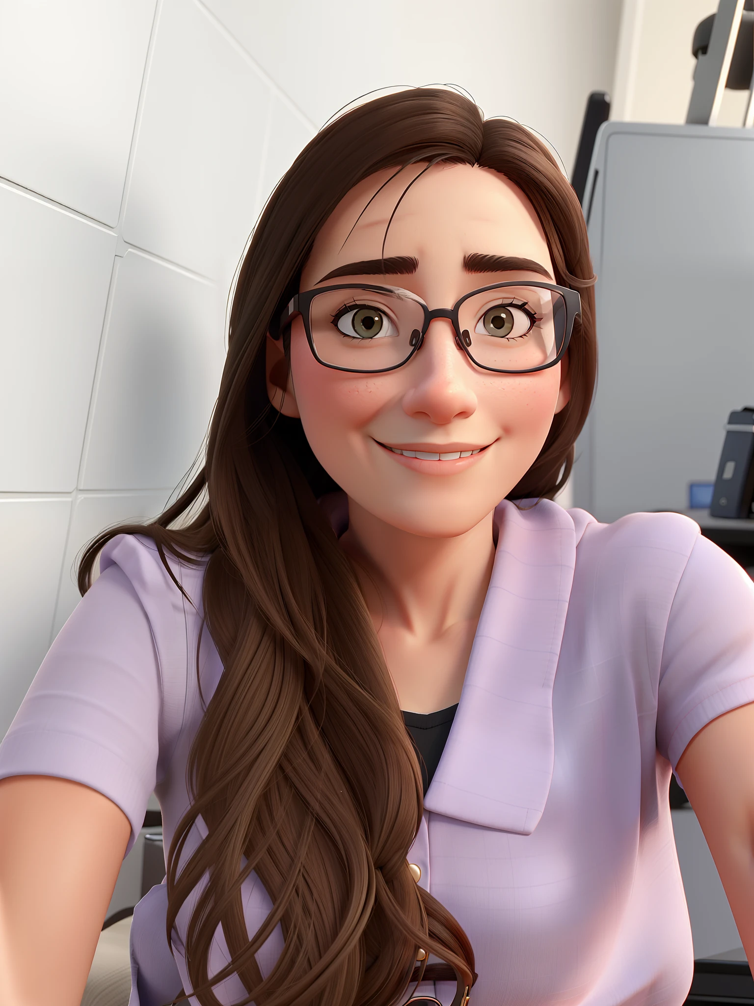 A woman wearing glasses in the best picture
