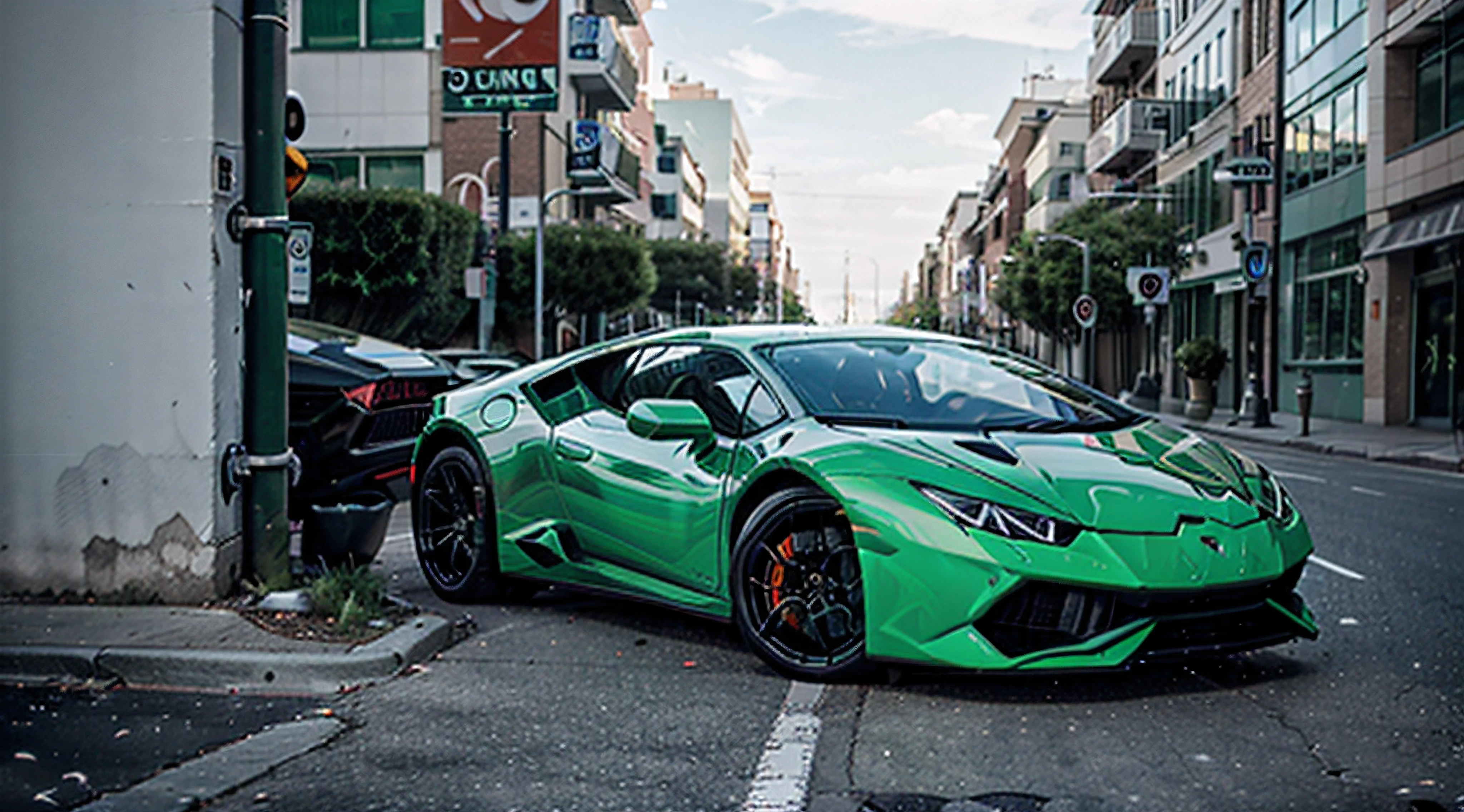 green lamborghini huracan on the street