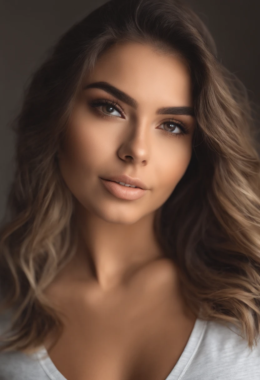 Arafed mulher em camiseta branca e colar, com spitz alemao creme,Menina sexy com olhos pretos, Retrato Sophie Mudd, cabelos castanhos e olhos grandes, selfie de uma jovem mulher, Camera eyes, Violeta Myers, sem maquiagem, Maquiagem natural, staring directly at camera, Rosto com Artgram, maquiagem fina, Excelente plano completo, olhos verdes penetrantes, Beautiful angle, Pose atraente, menina doce, pose sexy, Imagem completa, Corpo Inteiro, Tiroteio de corpo inteiro, Deusa morena, High detail, Postura satisfeita, em uma saia cinza e botas, Saia upskip, botas de joelho