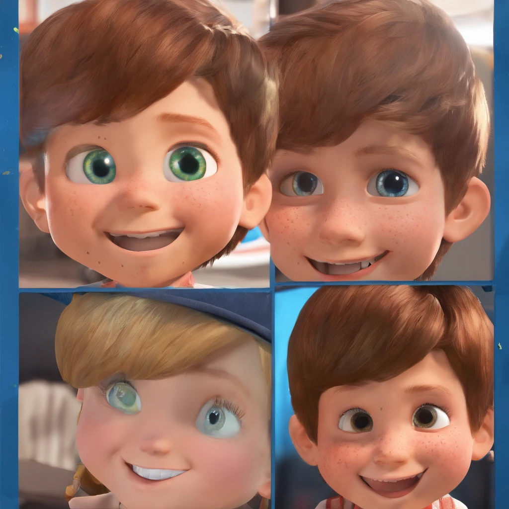 Lucas is a 5--old ling human boy with freckles on his face, com seu fiel amigo, parafuso, com