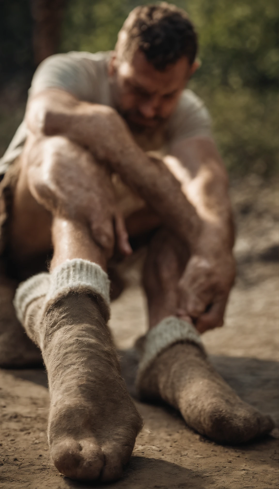 36 year old alpha man, big feet, dirty white socks pushed against viewers face, ultra sharp focus, realistic shot, libido is high