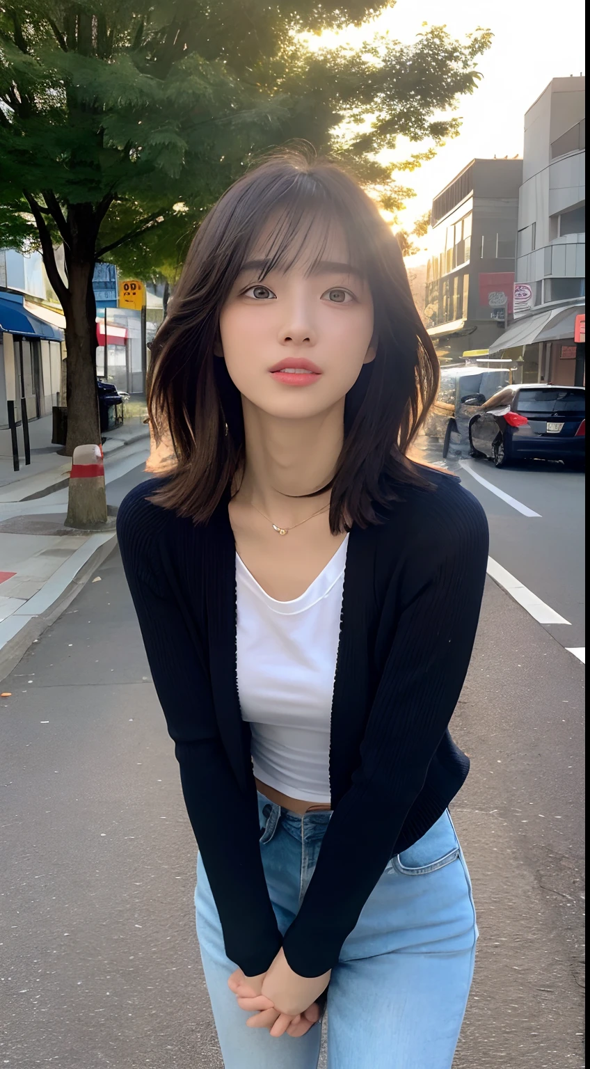 mix4, 20 days, Solo, Long_Hair, Nanase Nishino, Haruka Kaki, park, bench, Seated, (8K, RAW photography, Best quality, Masterpiece:1.2), (Realistic, Photorealistic: 1.37), Professional lighting, photon maping, Radio City, physically-based renderingt