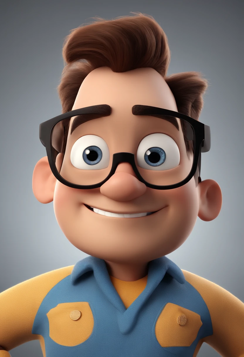 Cartoon character of a man with black glasses and a blue shirt, animation character, Caractere estilizado, animation style rendering, 3D estilizado, Arnold Maya render, 3 d render stylized, toon render keyshot, Personagem 3D, Personagem 3D, 3d rendering stylized, 3 d character render, personagem de desenho animado, Personagem de close up, Pose de personagem, (Estilo Pixar) (master part:1.2) (Bokeh) (best quality) (pele detalhada) (textura detalhada) (8k) (argila) (Cinematic lighting) (foco nítido