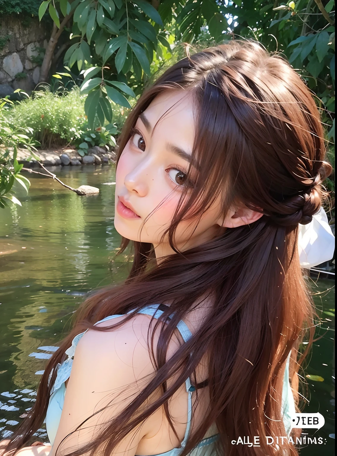 There's a woman with long hair standing in a river, com cabelos longos, dilraba dilmurat, Sha Xi, jennie blackpink, Xintong Chen, Heonhwa Choe, Ulzzang, linda Delphine, Sakimichan, Yoshitomo Nara, com longos cabelos ruivos, Chiho, com cabelos ruivos