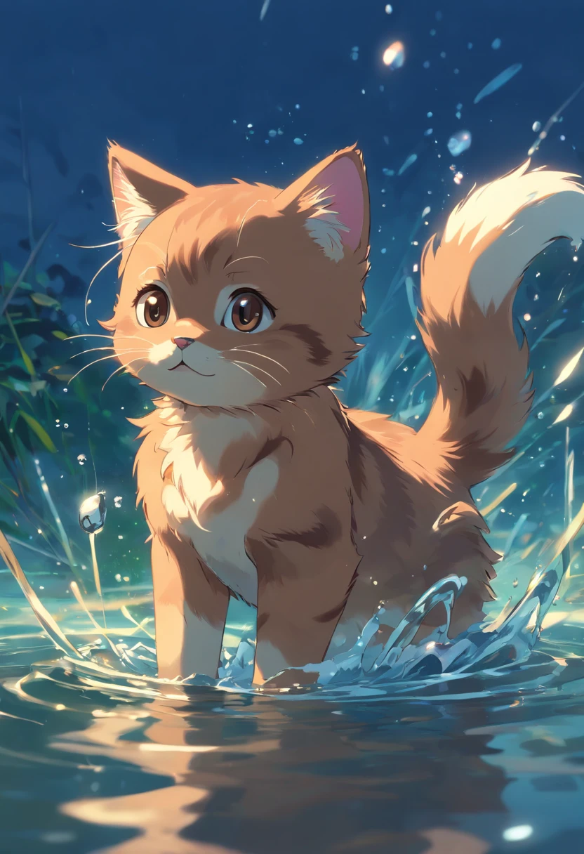 Brown kitten in water