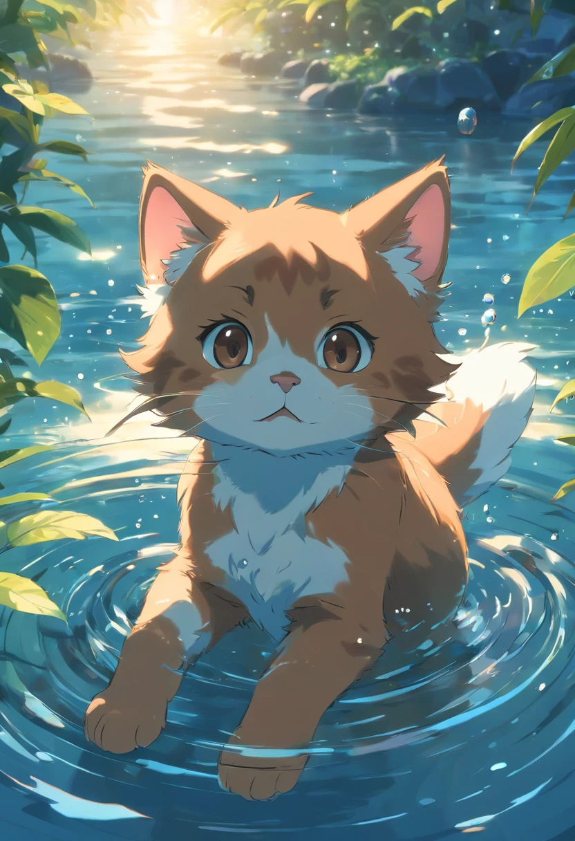 Brown kitten in water
