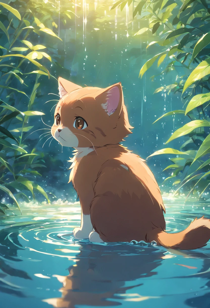 Brown kitten in water