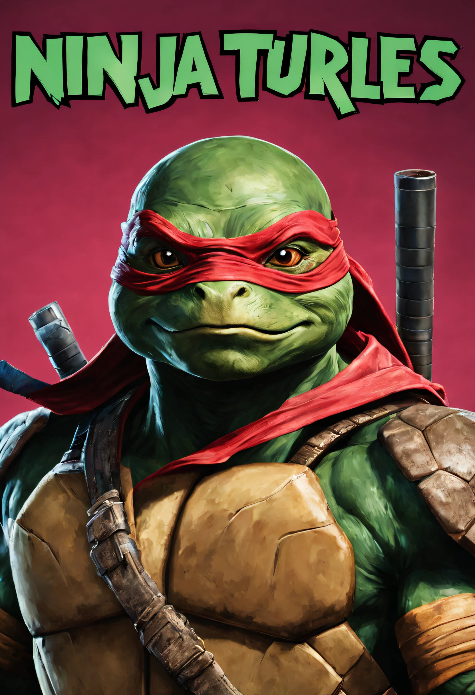 Create an image of Ninja Turtle on a Gta 6 playstation 4 game cover, with several ninja turtles is master splinter sign with the text "Ninja Turtles" ((no background, transparent background))