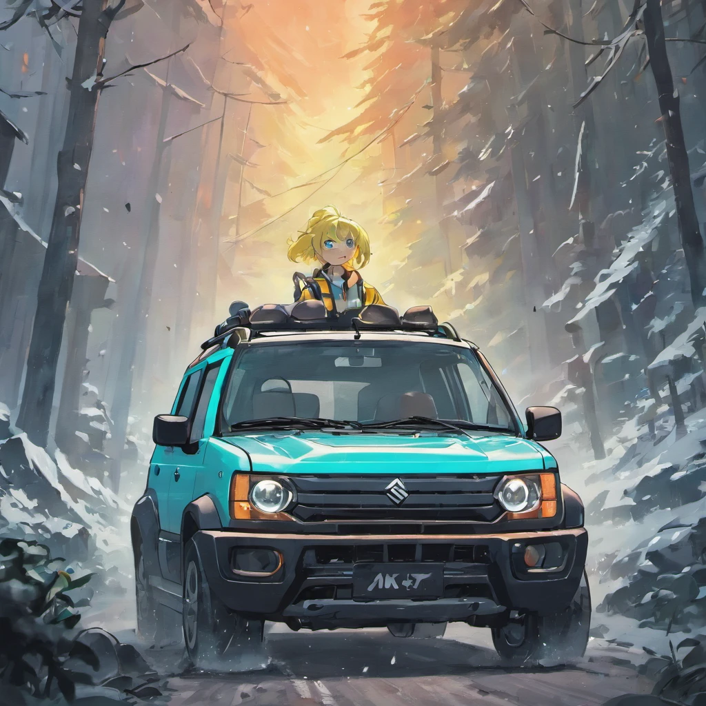 Suzuki Jimny　Driving on mountain roads　In the storm　Logo style