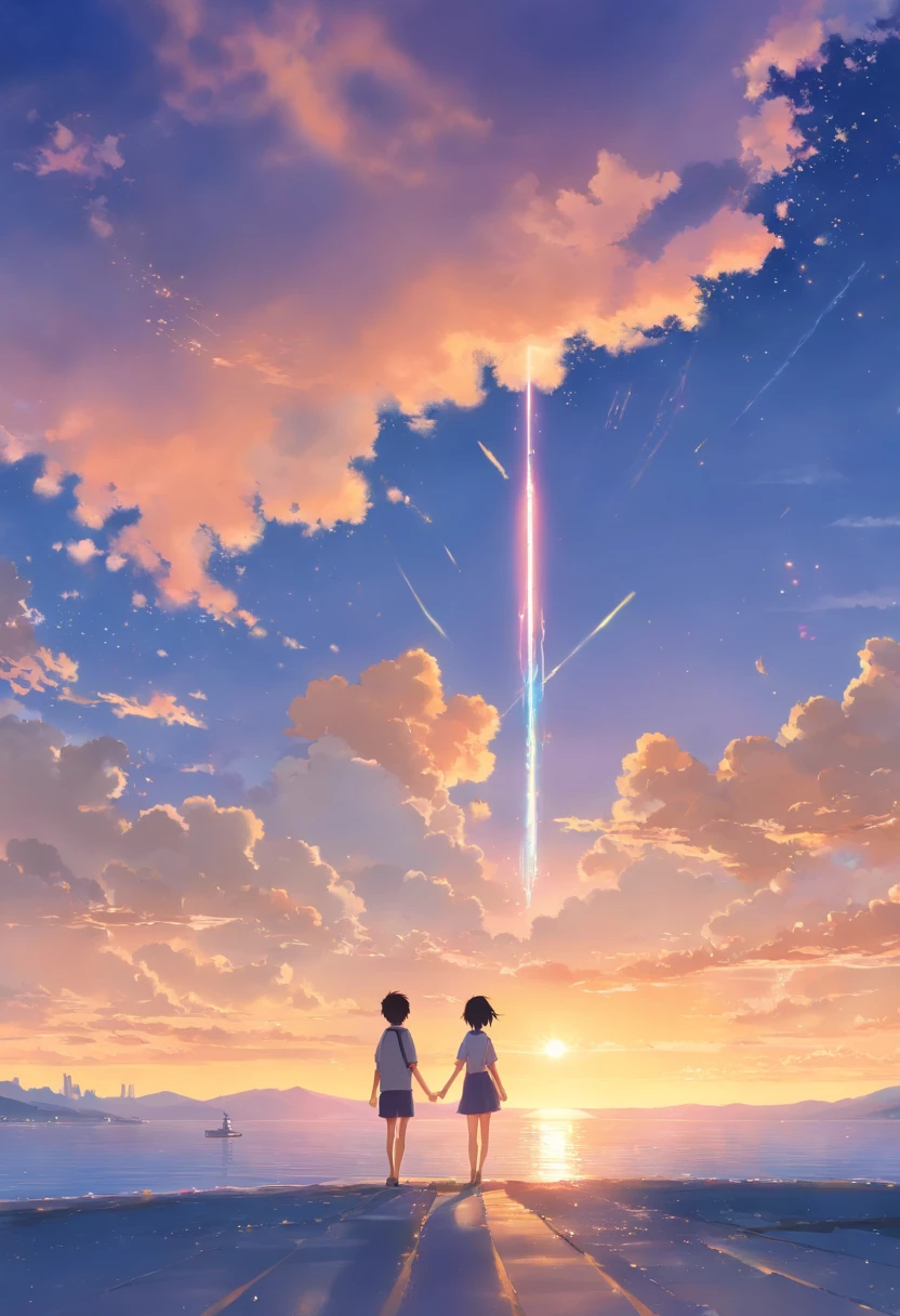 obra-prima, melhor qualidade, filme ainda, um homem parecido com Keanu Reeves na fase do filme o pequenobuda, olhando nuvens azuladas, floating into the sky, close-up, brilhante, feliz, Soft lighting and Warm, tepid sunset, (Sparks: 0,7)