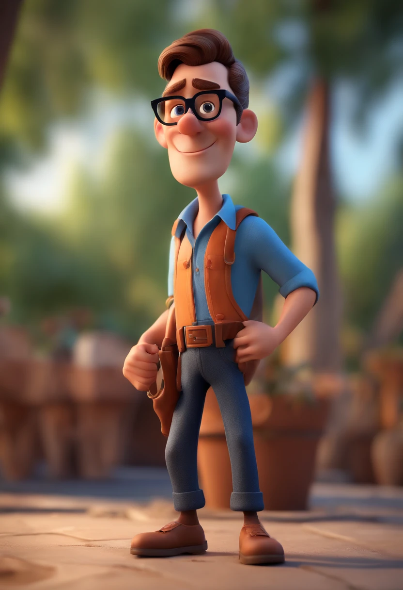 Cartoon character of a man with black glasses and a blue shirt, animation character, Caractere estilizado, animation style rendering, 3D estilizado, Arnold Maya render, 3 d render stylized, toon render keyshot, Personagem 3D, Personagem 3D, 3d rendering stylized, 3 d character render, personagem de desenho animado, Personagem de close up, Pose de personagem, (Estilo Pixar) (master part:1.2) (Bokeh) (best quality) (pele detalhada) (textura detalhada) (8k) (argila) (Cinematic lighting) (foco nítido