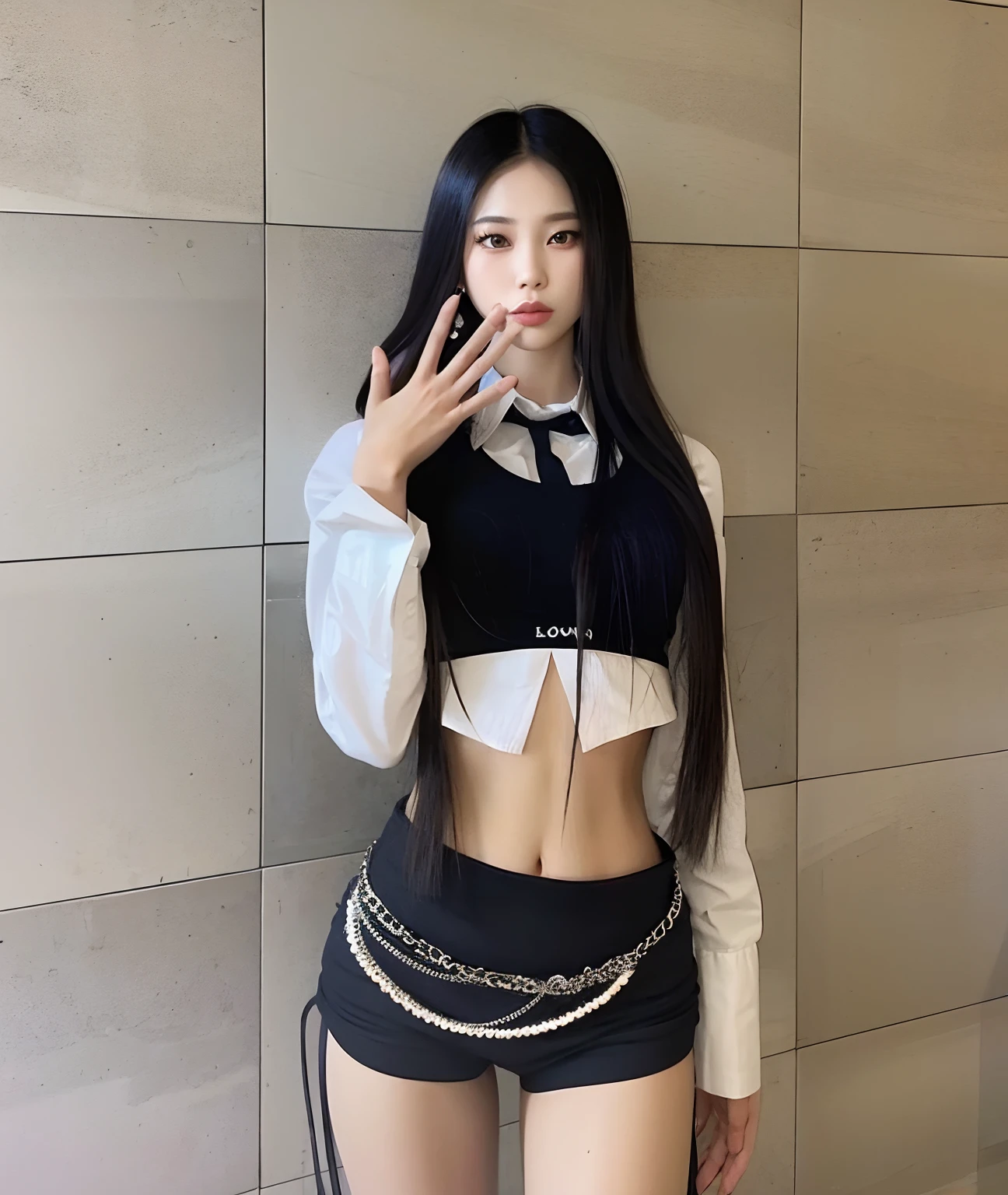 Araffe asian woman in a black and white outfit smoking a cigarette, cruel korean goth girl, Ulzzang, Xianxia de corpo inteiro, Jisoo do Blackpink, Camisa cropped com jaqueta, Jinyoung Canela, menina coreana, 韓国アイドル, roupa intrigante, vestido com roupas longas e fluentes, Parque Roseanne do Blackpink, Heonhwa Choe, terno liso branco apertado roupas terno