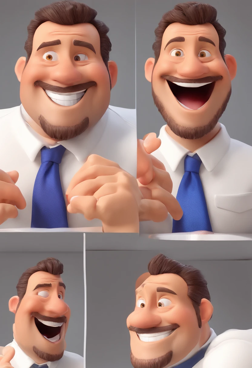 Smiling Man Illustration, sorriso insano, Homem de pele marrom com um sorriso gigante, happily smiling at the camera, sorriso atrevido, he's smiling, sorriso muito grande, Macho sorridente, foto de perfil headshot, rindo sorriso enorme, desenhando no estilo de Arte 3D, c4d, fundo de cor branco puro, estilo disney, estilo pixar render ilustracao Super Detalhe, 8k