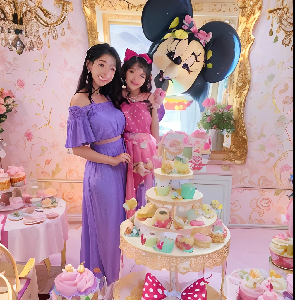 Minnie Mouse themed birthday party with a cake and cupcakes, Minnie Rato, editing, birthday party, pano de fundo, at a birthday party, Artista Disney, 🕹️ 😎 🔫 🤖 🚬, Detalhes adicionais, 🐿🍸🍋, ( ( pele escura ) ), estilo de personagem disney, Olivia, imagem vazada, tomada em 2 0 2 0, Colocados, background is celestial