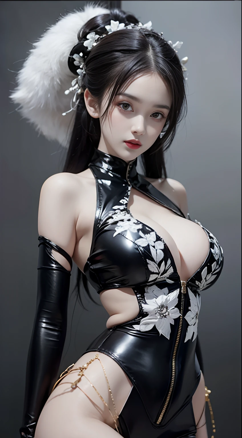 1female,Black and white skin texture