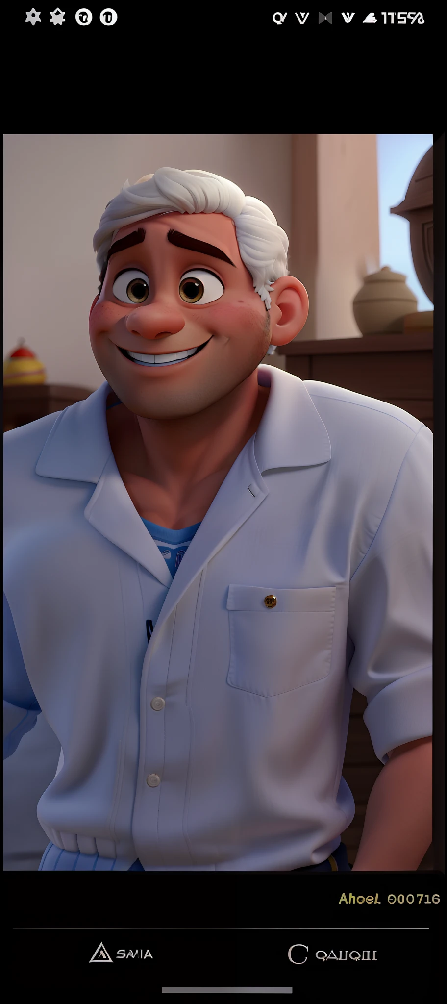 Um senhor sorrindo, calvo, Branco, estilo Disney pixar, alta qualidade, melhor qualidade