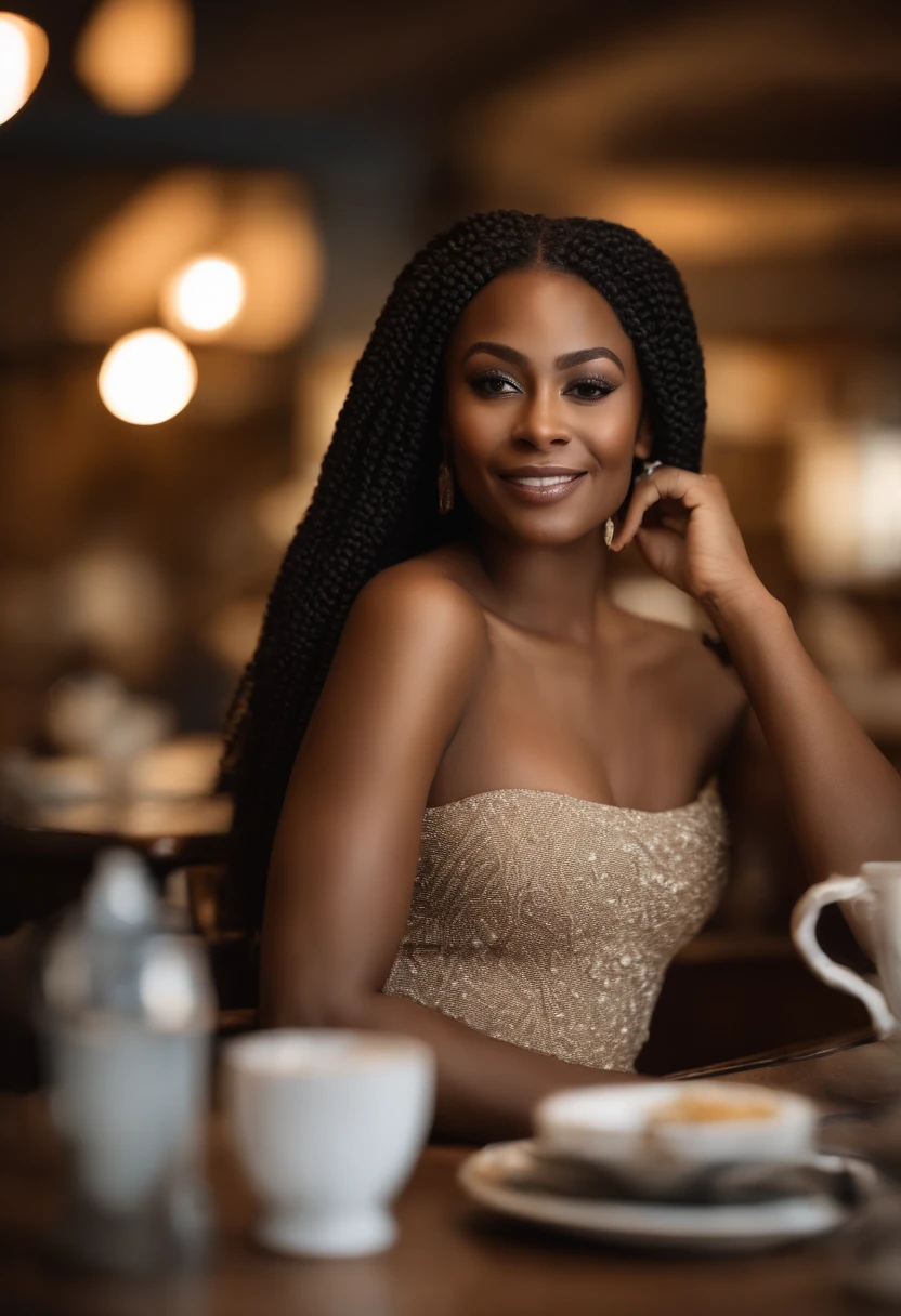 Foto bruta, (Efeito amplo:1.2), afro-americano:1.3, olhos detalhados:1.1, DSLR, soft-lighting, (cabelos pretos:1.1), sitting in an office with a cup of coffee , Foto of Belle fille métisse, atraente, A mixed-race skin, tatuagens e piercings, Busto Grande, Foto na mesa sentada , ((African braids)), curly hair, High detail, Crisp Focus, dramatic, Real photo of a beautiful 22-year-old mixed-race girl , Seios enormes, encanto, pele realista, Rosto realista, Selvagem, Provocador, Ecstasy (belos olhos detalhados), (best quality), (super detalhado), (Rosto detalhado), (dynamic installation), Canon EF 85mm f/1.2L II USM, A woman sitting with her coffee in a restaurant,with a white jacket and red lips, Focus on facial expression, Moda de rua, sitting in a Parisian café, photo-realistic, ultra-realistic, ((textura de pele natural realista)), sorrir, bonita e sorrimossae de 22 anos de idade, cabelos pretos longos, rosto sedutor, brilho nos olhos, Executivo, Mulher bem vestida, (decote), Especificidades (Texturas! , cabelo! , Brilhar, Cor!! , best quality, mossa, Insane Ultra Hiring, natural lighting, dynamic installation, hiper-realista, realistic lighting, alto contraste, dramatic perspective, sobrancelhas finas muito curvas ,Olhe para o espectador, Mentira sorriso enorme, ((Pele,):1.4), Seios grandes, Lente zoom de 200mm f/1.4 (photoreallistic:1.2) (Bokeh) (best quality) (pele detalhada:1.3) (detalhes intrincados) (8k) (HDR) (analog film) (canon d5) (Kinematic lighting) (Crisp Focus), dramatic perspective, natural lighting, Volumetric shading, dynamic installation, Hyperrealistic lighting, Realista, retrato, Mulher atraente, meninaamericana, grandes seios naturais, Quadris grandes, bunda grande, (grain of film:1.1), (Vestido com um vestido de cetim prateado, Mangas:1,3)), (Vestido de cetim prateado), (((Covinhas muito pesadas))) Sorrimossae, Use um top de grife (busto muito pesado)