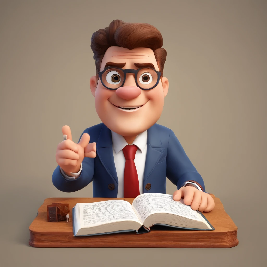 Create a Disney Pixar-inspired poster with the character of Pastor Rubens Janier, Un homme aux cheveux gris portant des lunettes, a suit, dans un bureau avec une Bible sur le bureau
