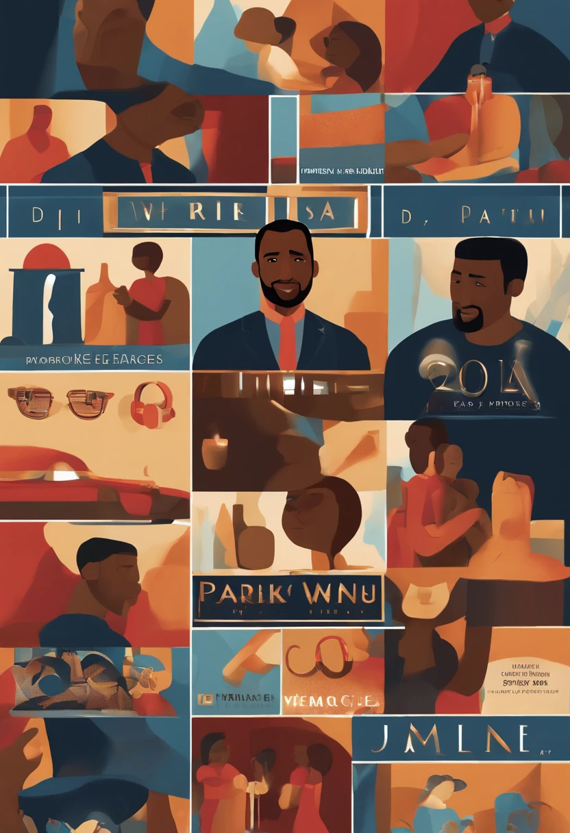 Make a pixar movie cover style poster featuring a black 34-year-old man, cabelos pretos cacheado curto, vestido de cor vermelha  "DJ ", com um uma plateia no fundo. Escrito " DJ RENILSON MARQUES". Images must be last defined, just like the Pixar cartoons are.