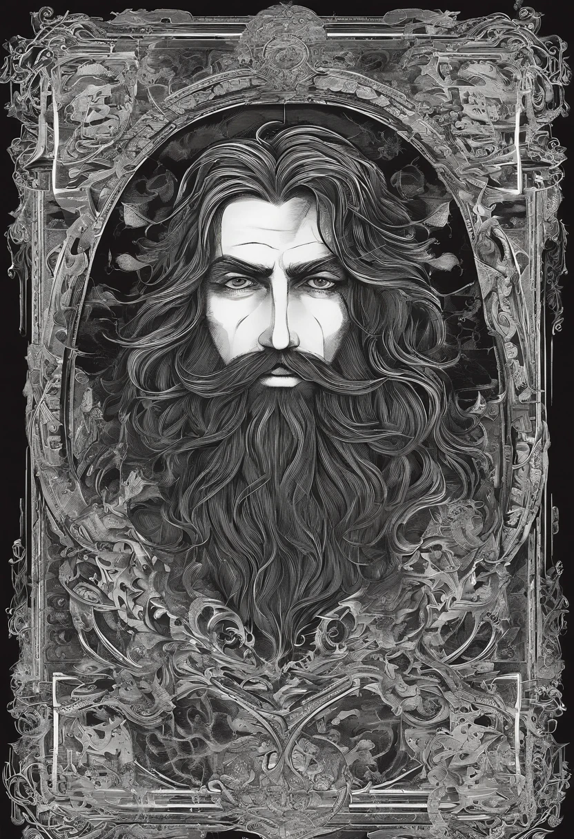 Bearded, portly man with wild, long hair and a mid length beard. Crazed eyes and a smile on his face. Looks to be mid-30's in age and has dark bags under his eyes. His smile reveals vampire fangs.