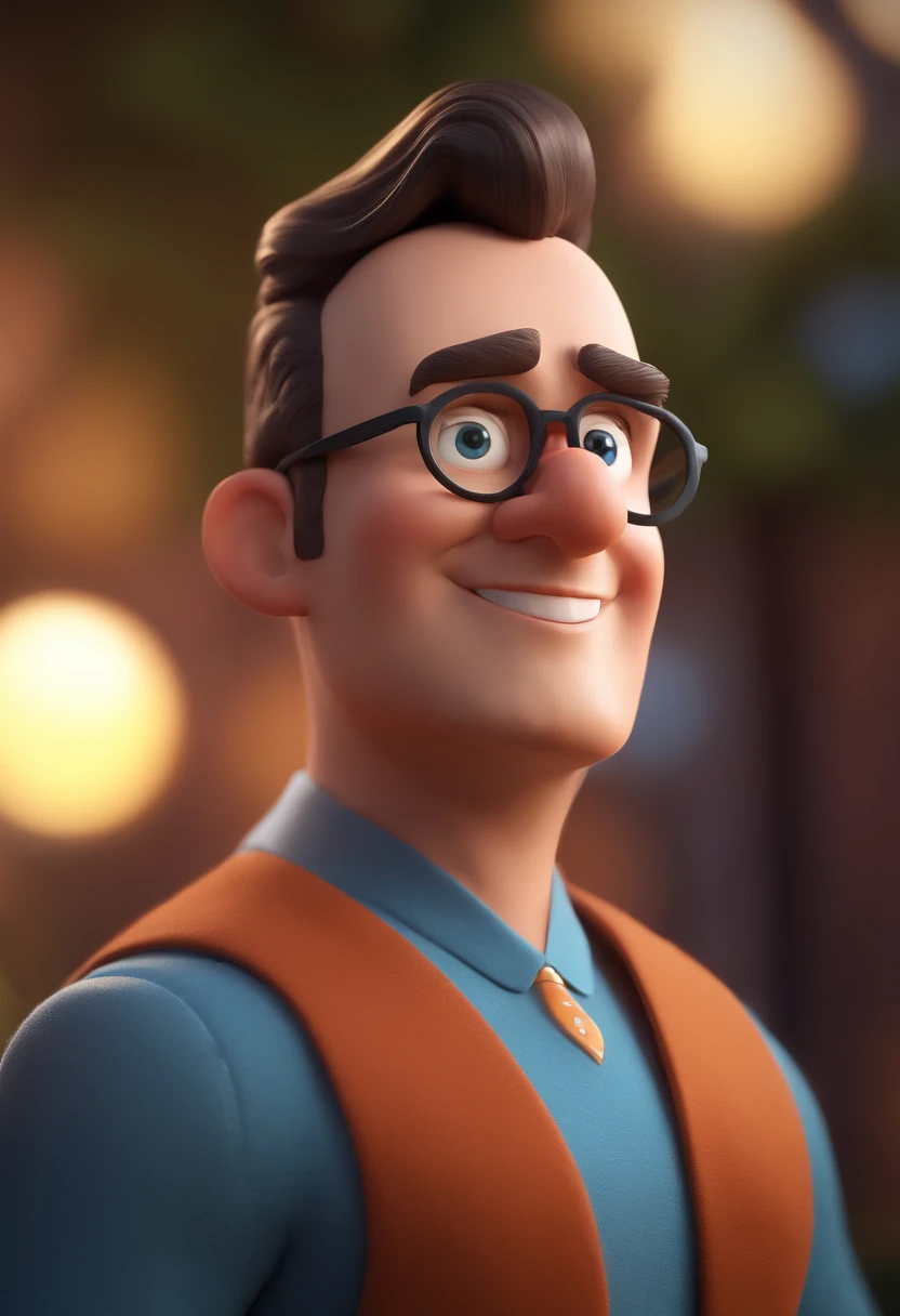 Cartoon character of a man with black glasses and a blue shirt, animation character, Caractere estilizado, animation style rendering, 3D estilizado, Arnold Maya render, 3 d render stylized, toon render keyshot, Personagem 3D, Personagem 3D, 3d rendering stylized, 3 d character render, personagem de desenho animado, Personagem de close up, Pose de personagem,  (Estilo Pixar) (master part:1.2) (Bokeh) (best quality) (pele detalhada) (textura detalhada) (8k) (argila) (Cinematic lighting) (foco nítido