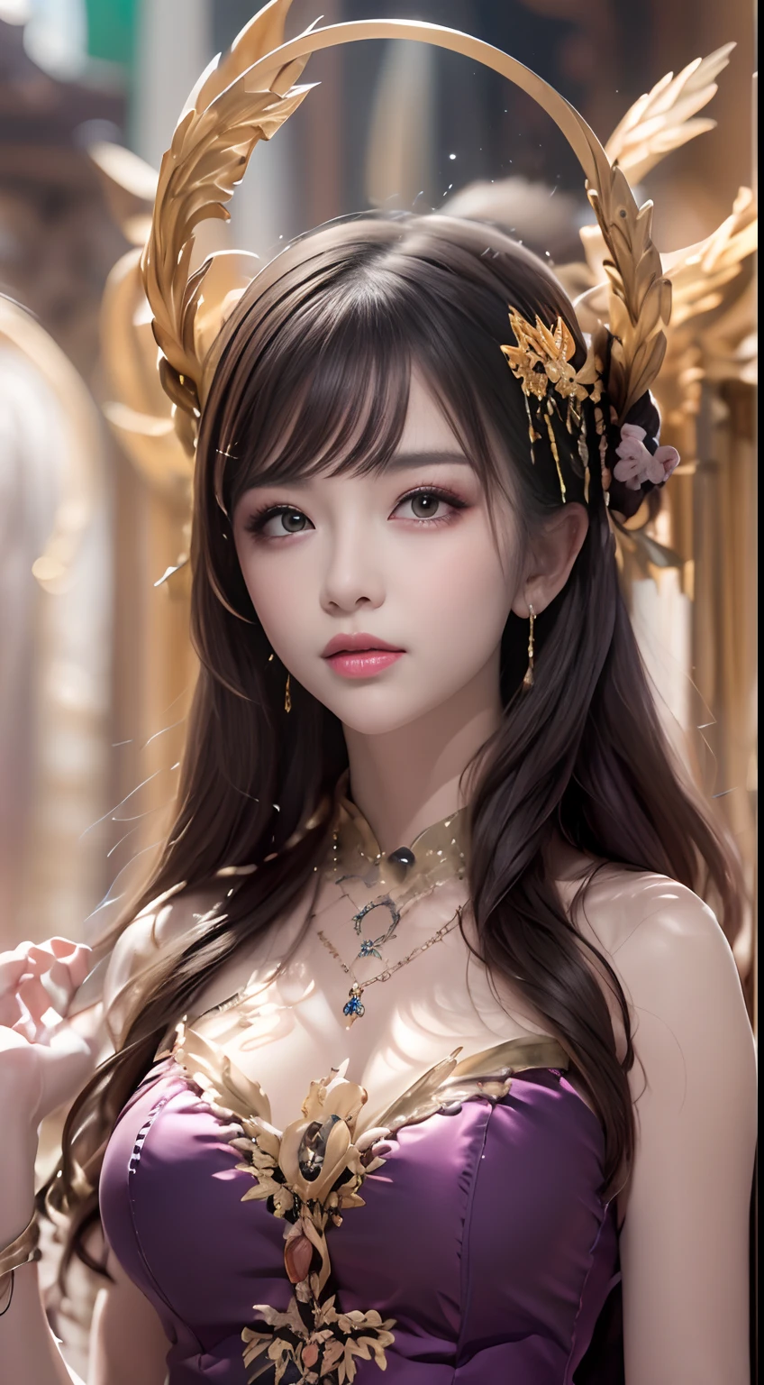 Wizard、fortune teller、Realistic semi-close portrait image of curious woman retro 60s nostalgia, Prime Time,40 years old, 35mm Female Portrait,Gold embroidery. warm color. Vivid. Realistic. magician、Carefree happy joy bokeh background. Quiet aesthetics. Soft lighting. Artistic lighting. Feminine elegance.Facing forward、Photo of your face、The background is red roses