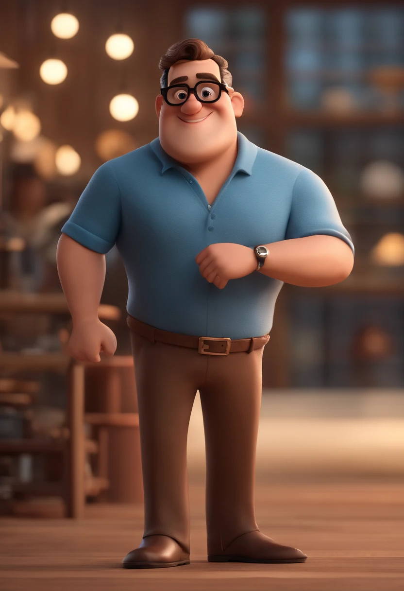 Cartoon character of a man with black glasses and a blue shirt, animation character, Caractere estilizado, animation style rendering, 3D estilizado, Arnold Maya render, 3 d render stylized, toon render keyshot, Personagem 3D, Personagem 3D, 3d rendering stylized, 3 d character render, personagem de desenho animado, Personagem de close up, Pose de personagem, (Estilo Pixar) (master part:1.2) (Bokeh) (best quality) (pele detalhada) (textura detalhada) (8k) (argila) (Cinematic lighting) (foco nítido