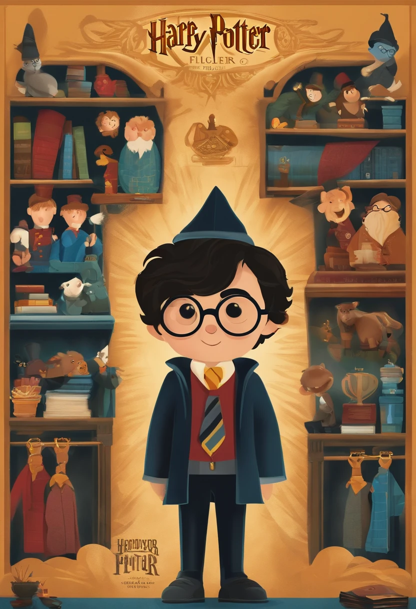 filme Harry potter  estilo filmes Pixar, Com nome "Harry potter", poster, with credits