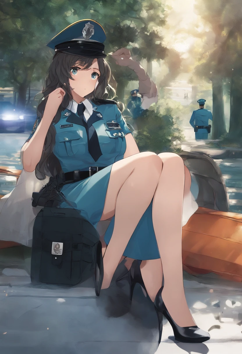 aqua del anime de kososuba con un traje de policia y una falda corta