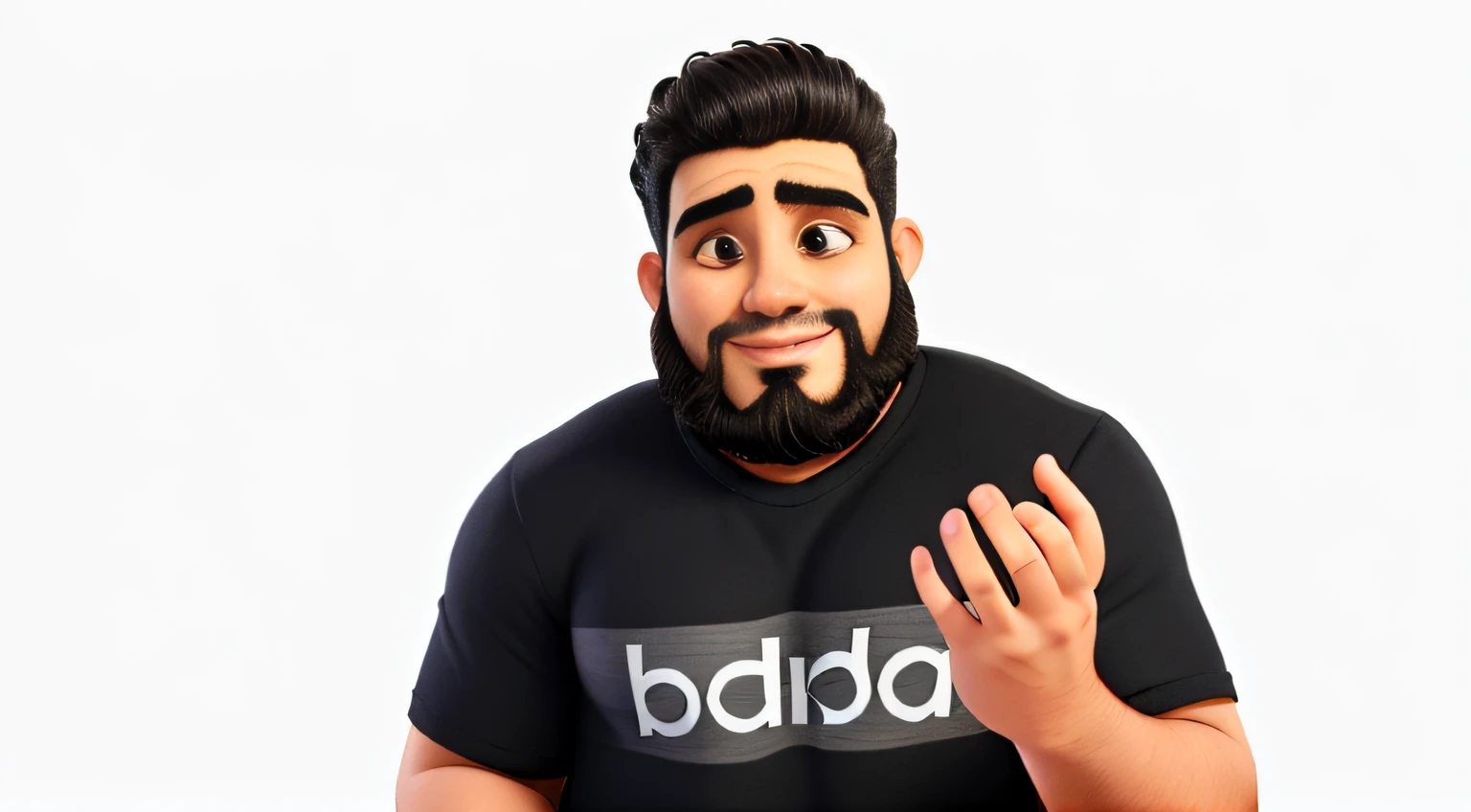 Rapaz do cabelo liso de camisa preta com olhos mais fechado do corpo mais valumoso e com barba cheia sambrancelhas grossas