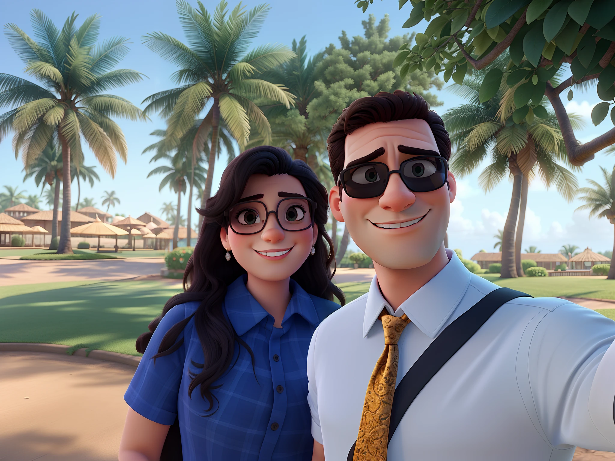 romantic couple, igual aos filmes Disney Pixar, Keep dark sunglasses and formal clothes on