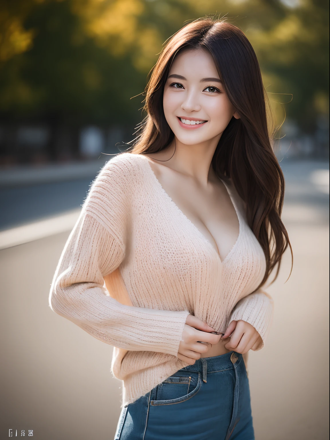 A girl around 30 years old，simplicity，Extremely beautiful and delicate，(light make-up)，black color hair，A sweet smile，Delicate and beautiful fair skin，Realistic and realistic，exquisite and complete facial features，Detailed depiction of the face，tall nose bridge，Red lips，Beautiful, gentle and beautiful girl，Smooth hair，Extremely delicate hair，Feminine temperament，Fill your face light，hyper realisitc，photorealestic，8K quality，extremy detailed，Realistic details，Works of masters，Realistic to the extreme，big breasts body，Beautiful，Pure desire，Stunning beauty，Peerless beauty，Highest image quality，8K分辨率，goddes，ssmile，Fine facial features，Hair over the shoulder，A brown-haired，Large long thick legs，(((High-waisted French top)))，(((short  skirt)))，rays of sunshine，facing at camera，The body is well-proportioned and firm，Gentle eyes，exposing thighs，stand posture，Stand inside the mall，Full body photo