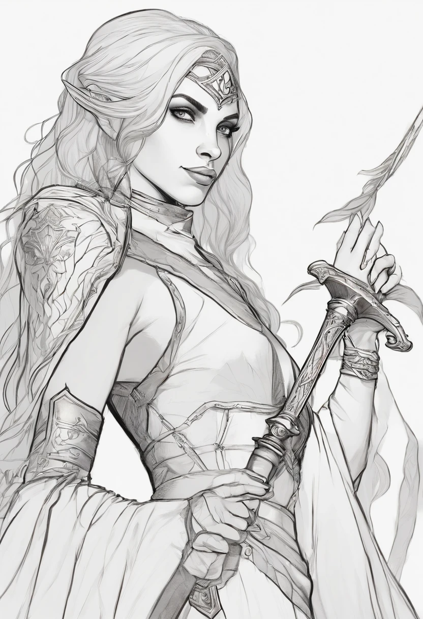 There is a drawing of a woman with a sword in her hand, Retrato de um personagem DND, como um d & Personagem D, Drow, como um caractere dnd, Retrato de Jinx de Arcane, female drow elf, bonito Drow, caleb from critical role, humano :: feiticeira, pintado no estilo arcano