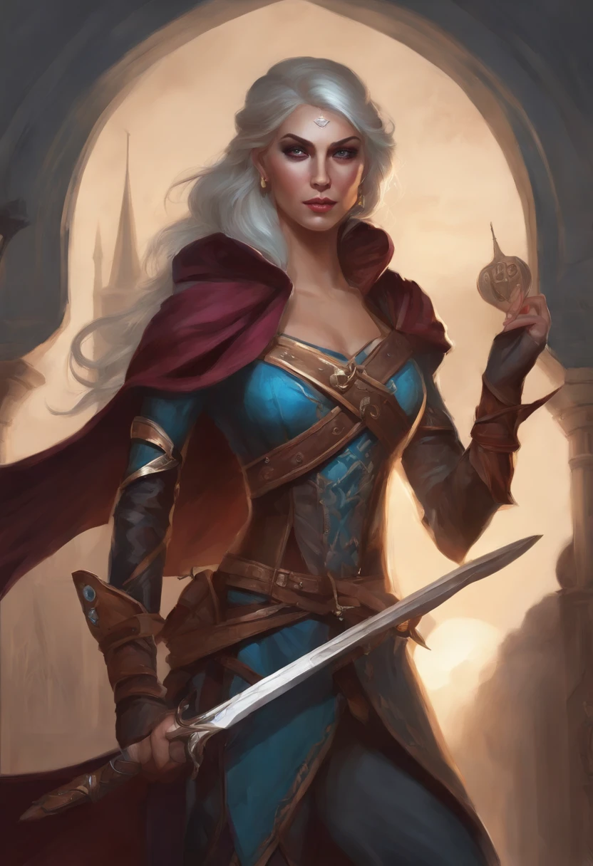 There is a drawing of a woman with a sword in her hand, Retrato de um personagem DND, como um d & Personagem D, Drow, como um caractere dnd, Retrato de Jinx de Arcane, female drow elf, bonito Drow, caleb from critical role, humano :: feiticeira, pintado no estilo arcano
