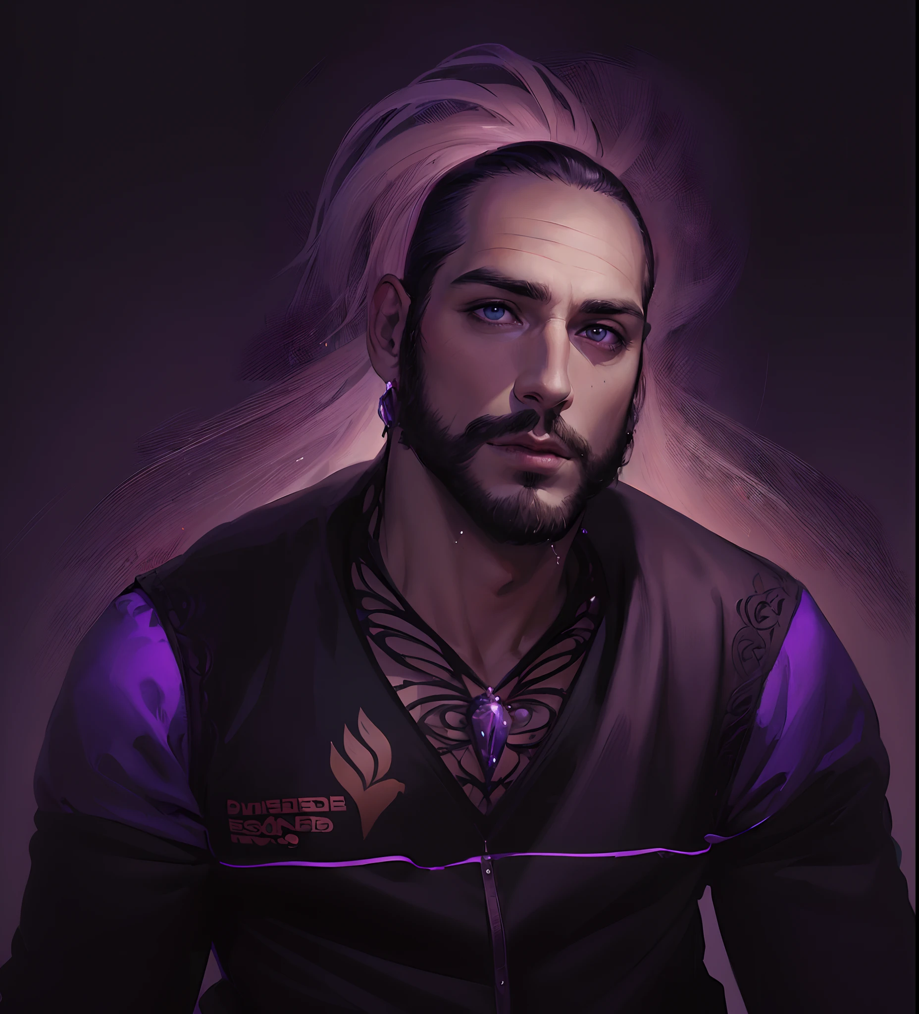 (masterpiece, best quality:1.4),(absurdres, highres, ultra detailed:1.2), (1 handsome man:1.4),(using dark magic:1.4),purple magic,playful illustrations, imaginative overlays, artistic fusion,fantastical scenes, evocative narratives, striking visuals, upper body