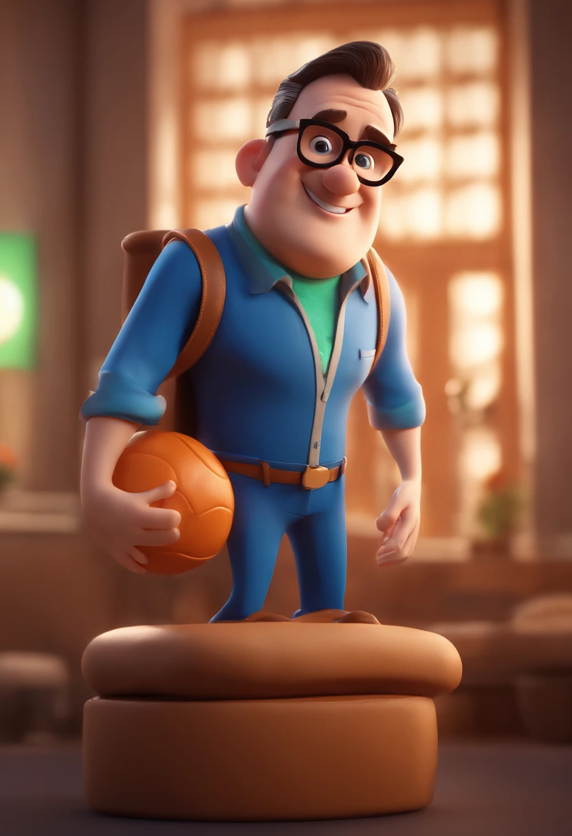 Cartoon character of a man with black glasses and a blue shirt, animation character, gordo, barba e bigodeCaractere estilizado, animation style rendering, 3D estilizado, Arnold Maya render, 3 d render stylized, toon render keyshot, Personagem 3D, Personagem 3D, 3d rendering stylized, 3 d character render, personagem de desenho animado, Personagem de close up, Pose de personagem, (Estilo Pixar) (master part:1.2) (Bokeh) (best quality) (pele detalhada) (textura detalhada) (8k) (argila) (Cinematic lighting) (foco nítido