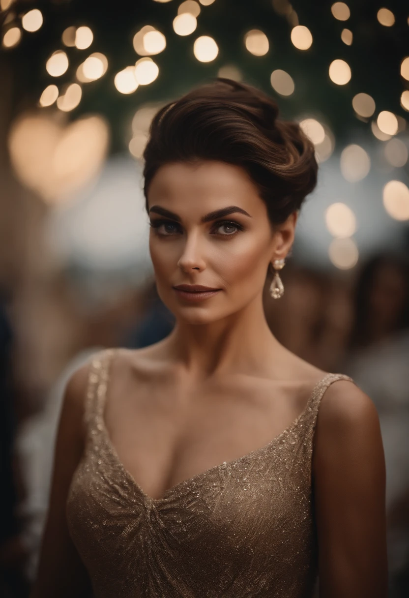 Mulher cabelos e olhos castanhos escuros, elegante