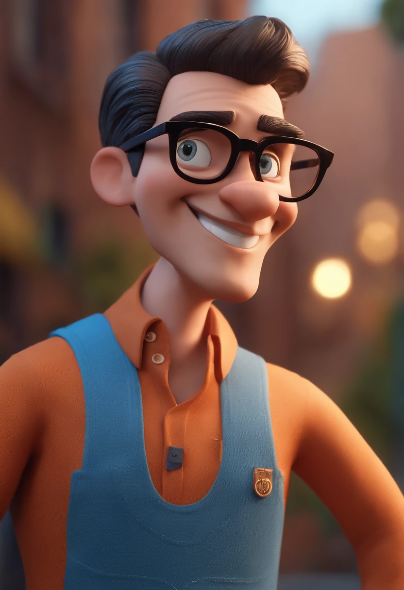 Cartoon character of a man with black glasses and a blue shirt, animation character, Caractere estilizado, animation style rendering, 3D estilizado, Arnold Maya render, 3 d render stylized, toon render keyshot, Personagem 3D, Personagem 3D, 3d rendering stylized, 3 d character render, personagem de desenho animado, Personagem de close up, Pose de personagem, (Estilo Pixar) (master part:1.2) (Bokeh) (best quality) (pele detalhada) (textura detalhada) (8k) (argila) (Cinematic lighting) (foco nítido