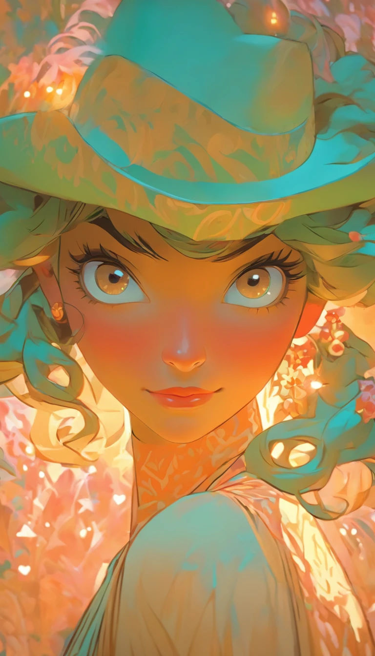 Arte hiperrealista de personagens femininas por David Hockney e Alphonse Mucha, arte de fantasia, Arte realista, dynamic  lighting, art-station, volumeric lighting, Rostos altamente detalhados, 8 mil,Full HD, Concedido,, 1girl, No escuro, sombra profunda, discreto, Cowboy baleado, (Traje Oficial: 1.4), Cabelos compridos, cana, cabelo com luzes pretas