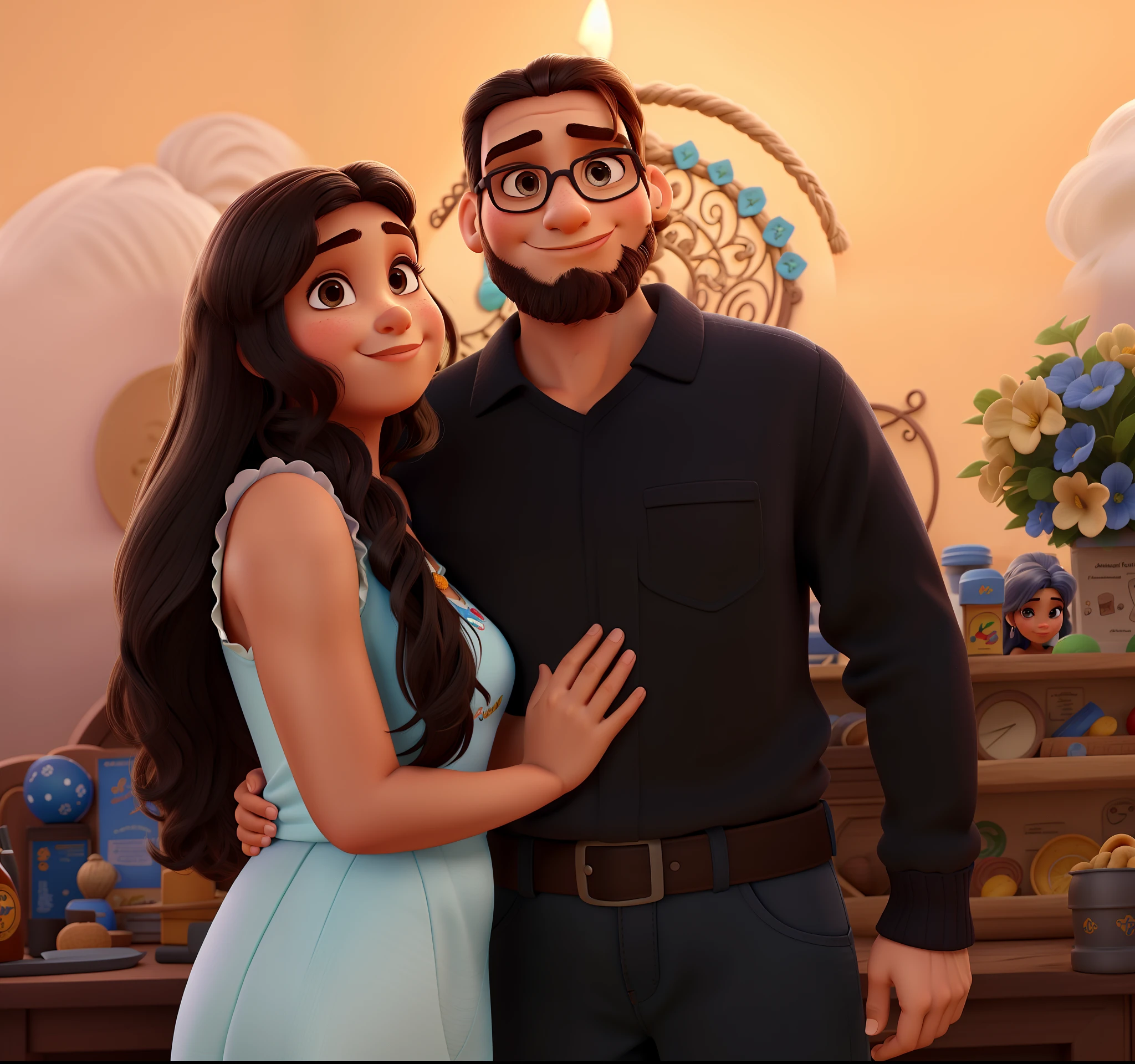 Mulher pele morena cabelo cacheado castanho escuro desenho disney pixar homem branco cabelo liso desenho disney pixar