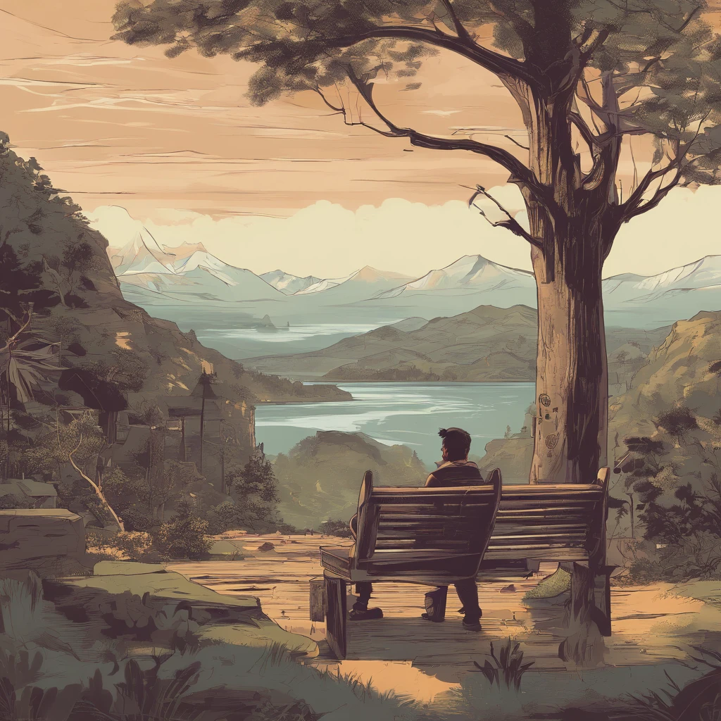 um homem de 26 anos, cabelo cor preto, Medium length hair, Hair slightly back, cabelo com topete, barba aparada, rosto masculino, sorriso bonito, sorrindo, Prescription glasses with transparent and modern frame, camiseta preta com gola polo, Nature Tree Image Background, ::style pixar cartoon