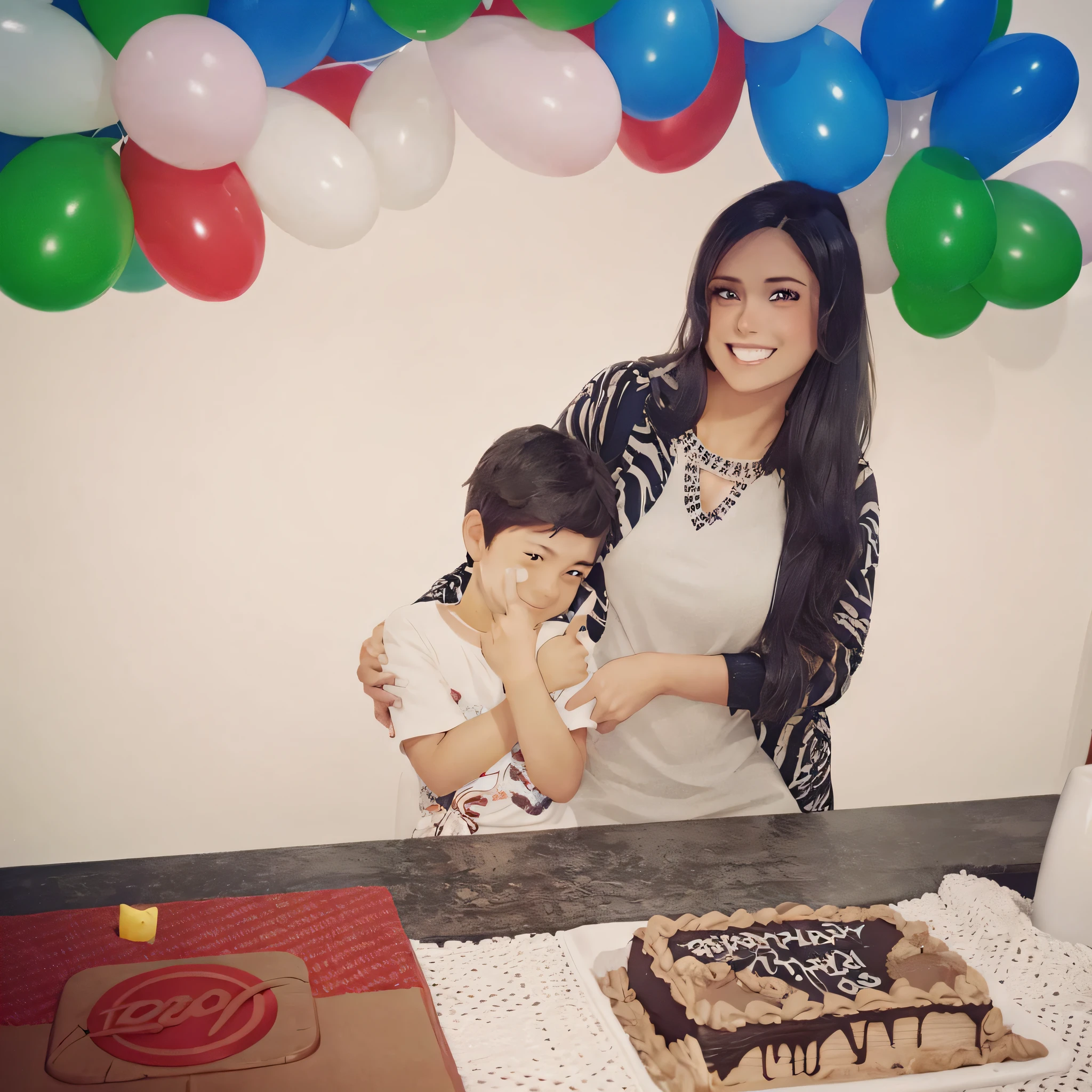 Mother And Son Celebrating Birthday, Japanese anime style, Realistic, high resolution, alta qualidade, extremely high quality, best quality, ultra detalhado, extremamente detalhado,